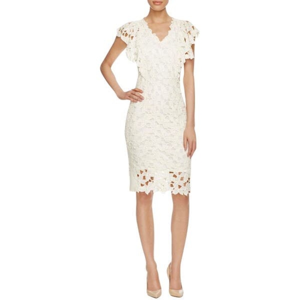Elie Tahari ,Morgan Flutter-Sleeve Macrame Dress